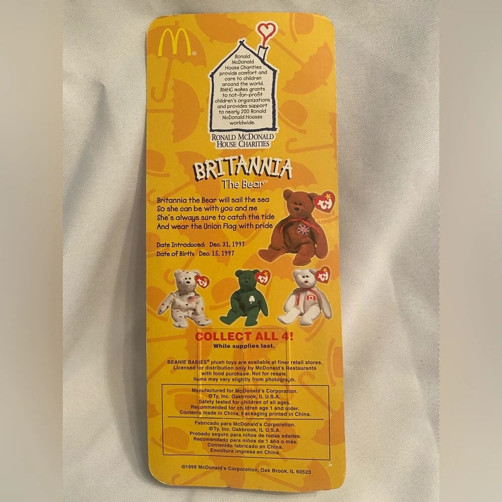 1999 Vintage Britannia the Bear Ty McDonald's Beanie Baby - Collectable
